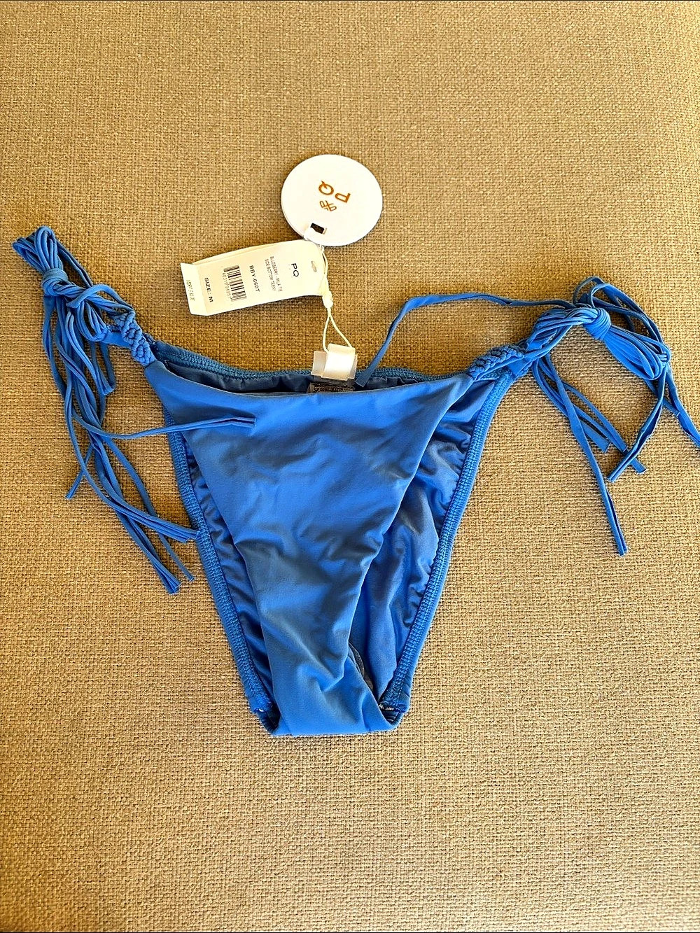 PQ Swim Ruched macrame Tie Side Bikini Bottom Blue